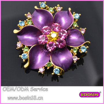 Lila Emaille Farbe Strass blühende 3D Blumen Brosche 5705